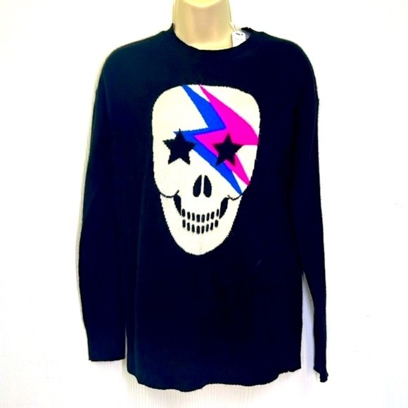 Aqua Cashmere - NWT Aqua Skull Lightning 100 Percent Cashmere Sweater Size Small - Picture 2 of 10